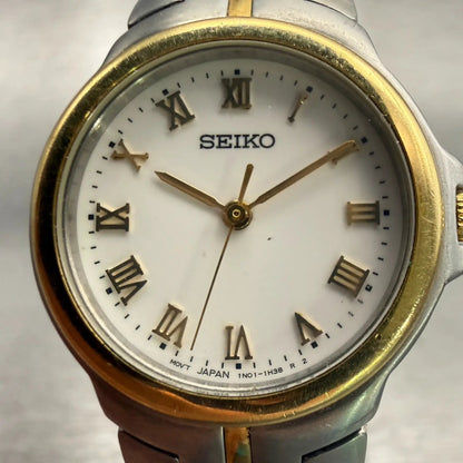 Seiko Watch Women 25mm White Dial Two Tone Round 1N01-H968 New Battery Vintage1
