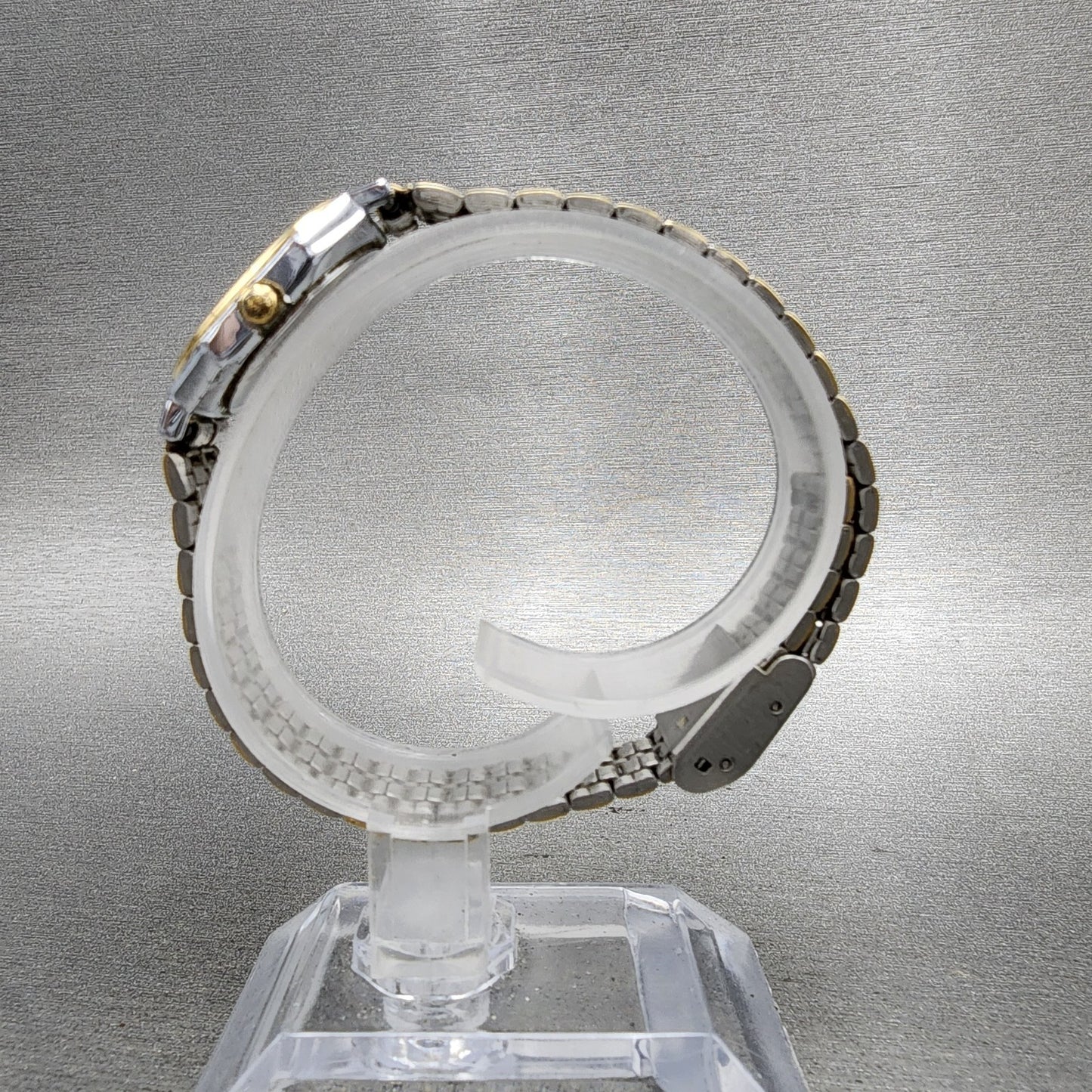 Technos Tank Watch Women 21mm White Dial Two Tone Rectangle New Battery6