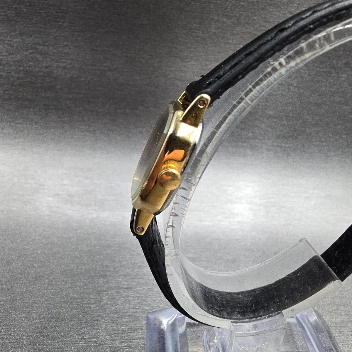 Citizen CQ Watch Women 17mm Black Dial Gold Tone Oval 3220 New Battery VTG E#2