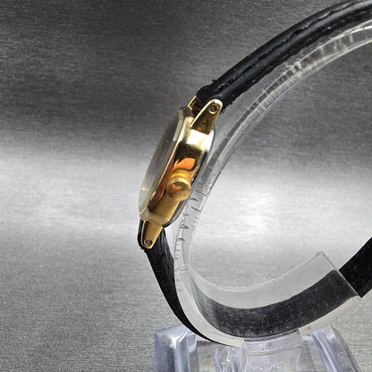 Citizen CQ Watch Women 17mm Black Dial Gold Tone Oval 3220 New Battery VTG E#2