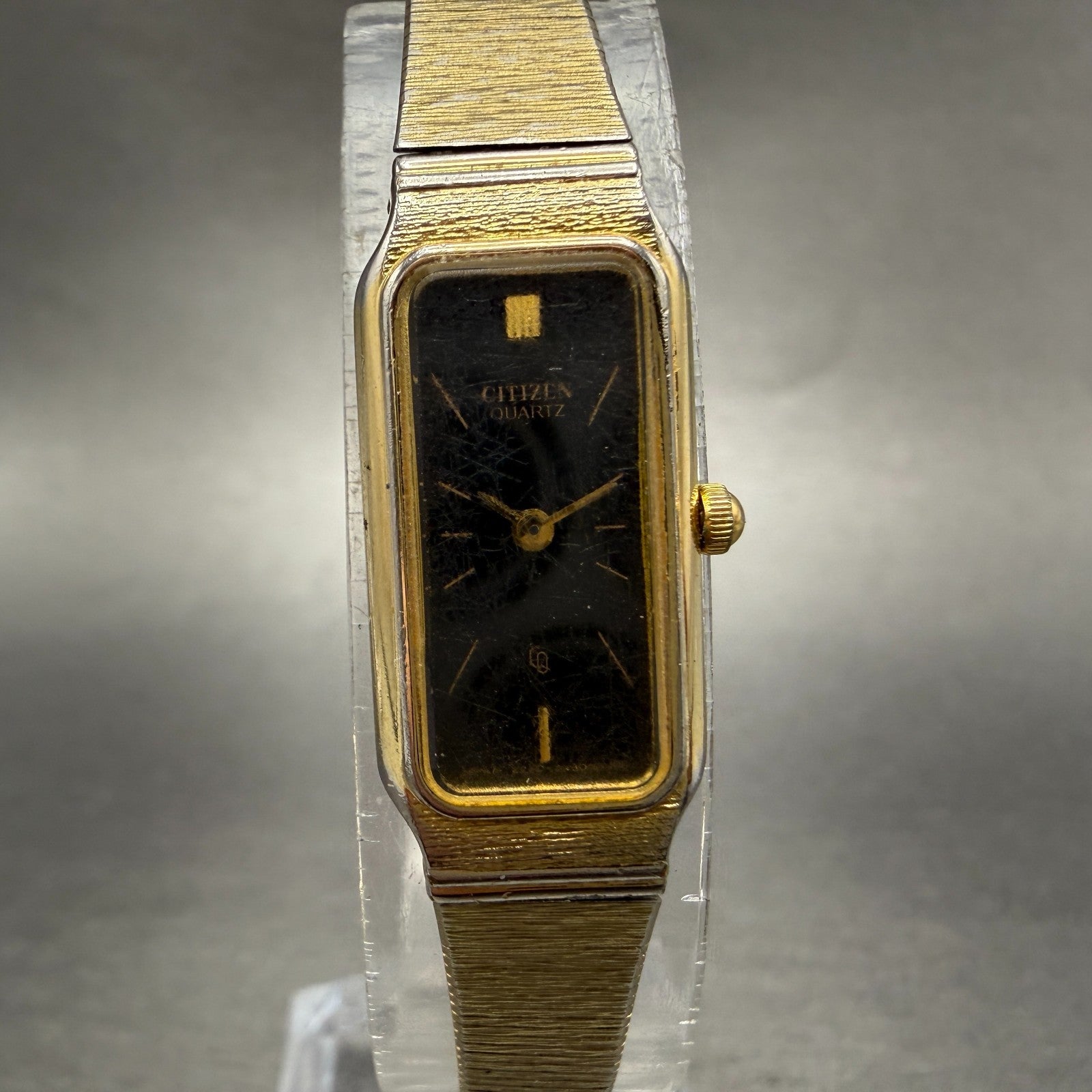 Citizen CQ Tank Watch Women 13mm Black Dial Gold Tone 2250-229932 New Battery0