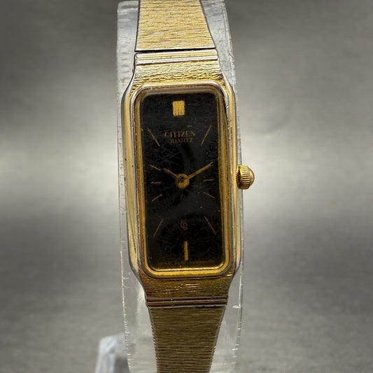 Citizen CQ Tank Watch Women 13mm Black Dial Gold Tone 2250-229932 New Battery0