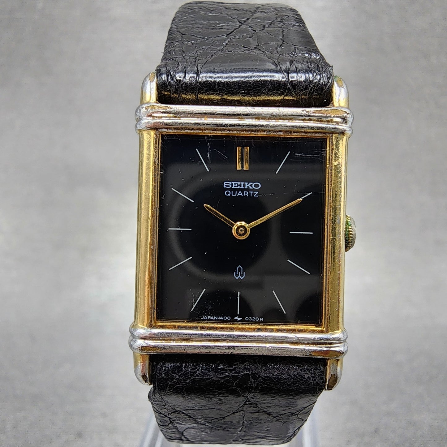 Seiko Tank Watch Women 20mm Black Dial Gold Tone Rectangle 14005240 New Battery0