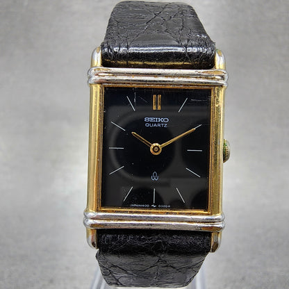 Seiko Tank Watch Women 20mm Black Dial Gold Tone Rectangle 14005240 New Battery0