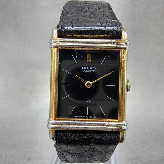 Seiko Tank Watch Women 20mm Black Dial Gold Tone Rectangle 14005240 New Battery0