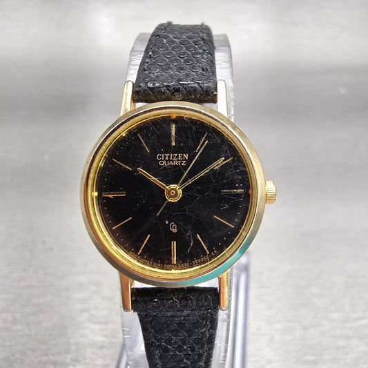 Citizen CQ Watch Women 21mm Black Dial Gold Tone Round 5930-T15740 New Battery0