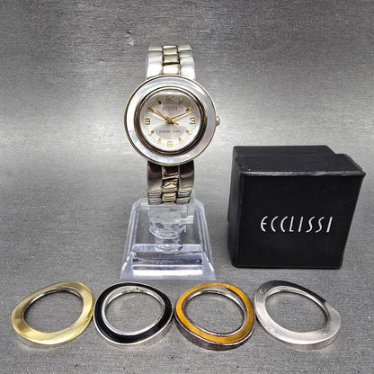 Ecclissi Watch Women 27mm Silver Dial Two Tone Sterling Silver 32250 New Battery0