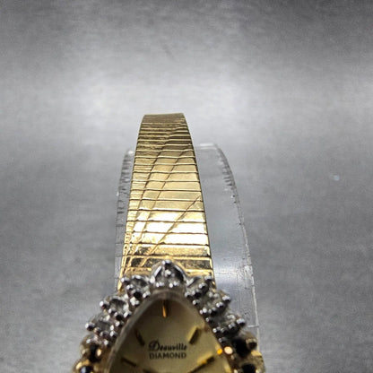 Armitron Deauville Diamond Watch Women 15mm Gold Dial Gold Sapphire Oval NewBatt4