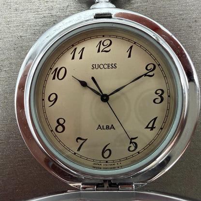 Seiko ALBA Pocket Watch Men 36mm Champagne Dial Silver Tone V721-0A20 New Batt1