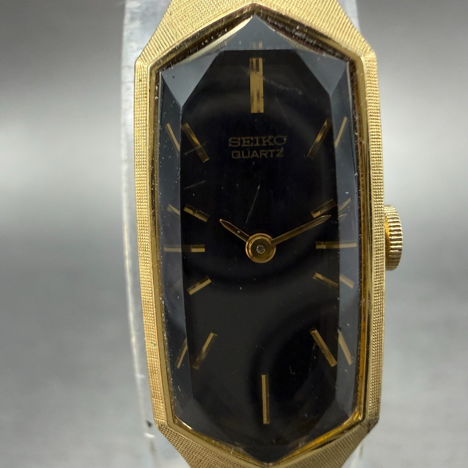 Seiko Watch Women 13mm Blue Dial Gold Tone Hexagon 1320-5339 New Battery VTG1