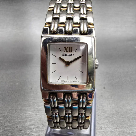 Seiko Watch Women 19mm White Dial Silver Tone Rectangle 1N01-5010 New Battery0