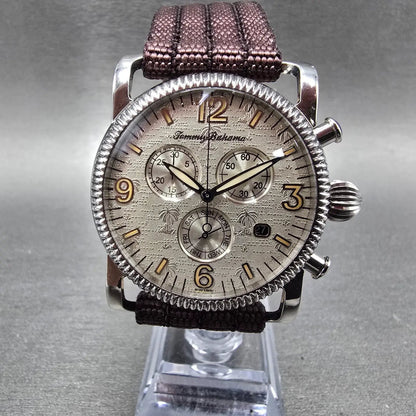 Tommy Bahama Chronograph Watch Men 38mm Cream Dial Steel Date TB1022 New Battery0