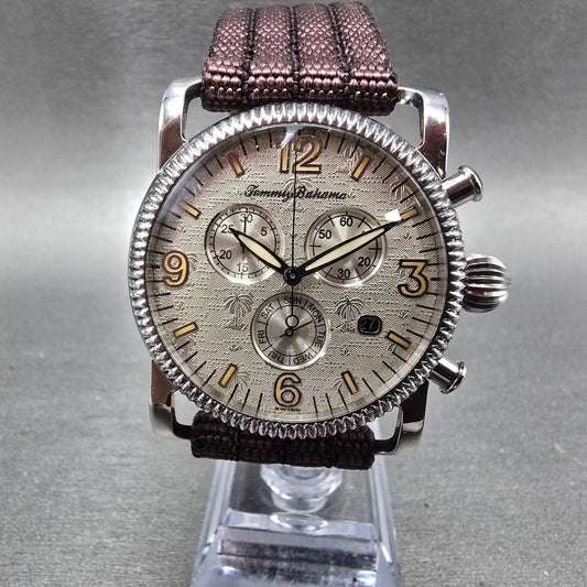 Tommy Bahama Chronograph Watch Men 38mm Cream Dial Steel Date TB1022 New Battery0