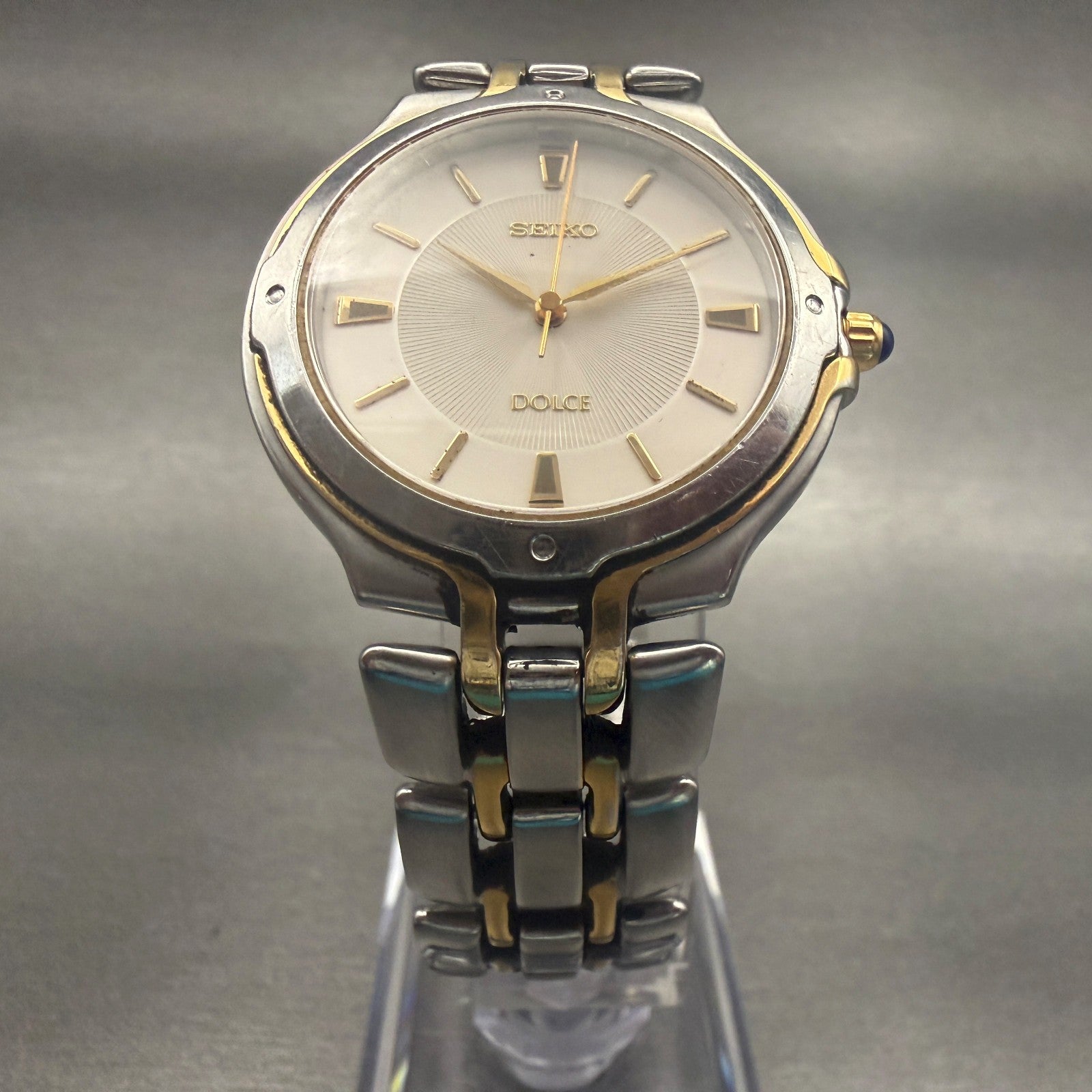 Seiko Dolce Watch Men 33mm Champagne Dial Two Tone Round 5E31-6010 New Battery5