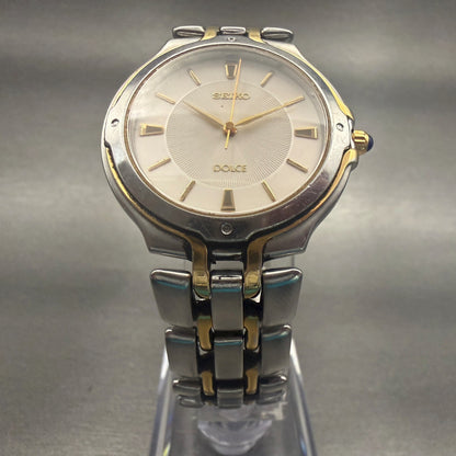 Seiko Dolce Watch Men 33mm Champagne Dial Two Tone Round 5E31-6010 New Battery5