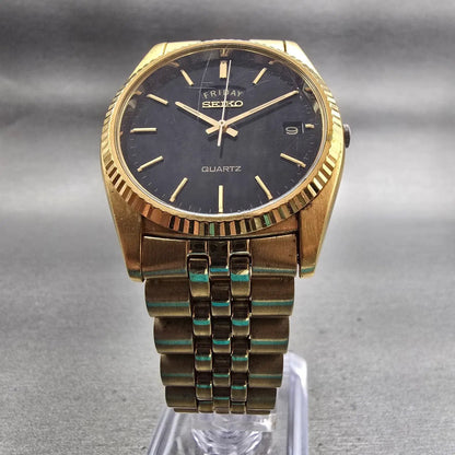 Seiko President Watch Men 36mm Black Dial Gold Tone Daydate 7N43-8111 NewBattery5