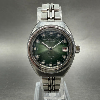 Seiko Automatic Watch Women 25mm Green Dial Silver Tone Date 2205-0520 PARTS0