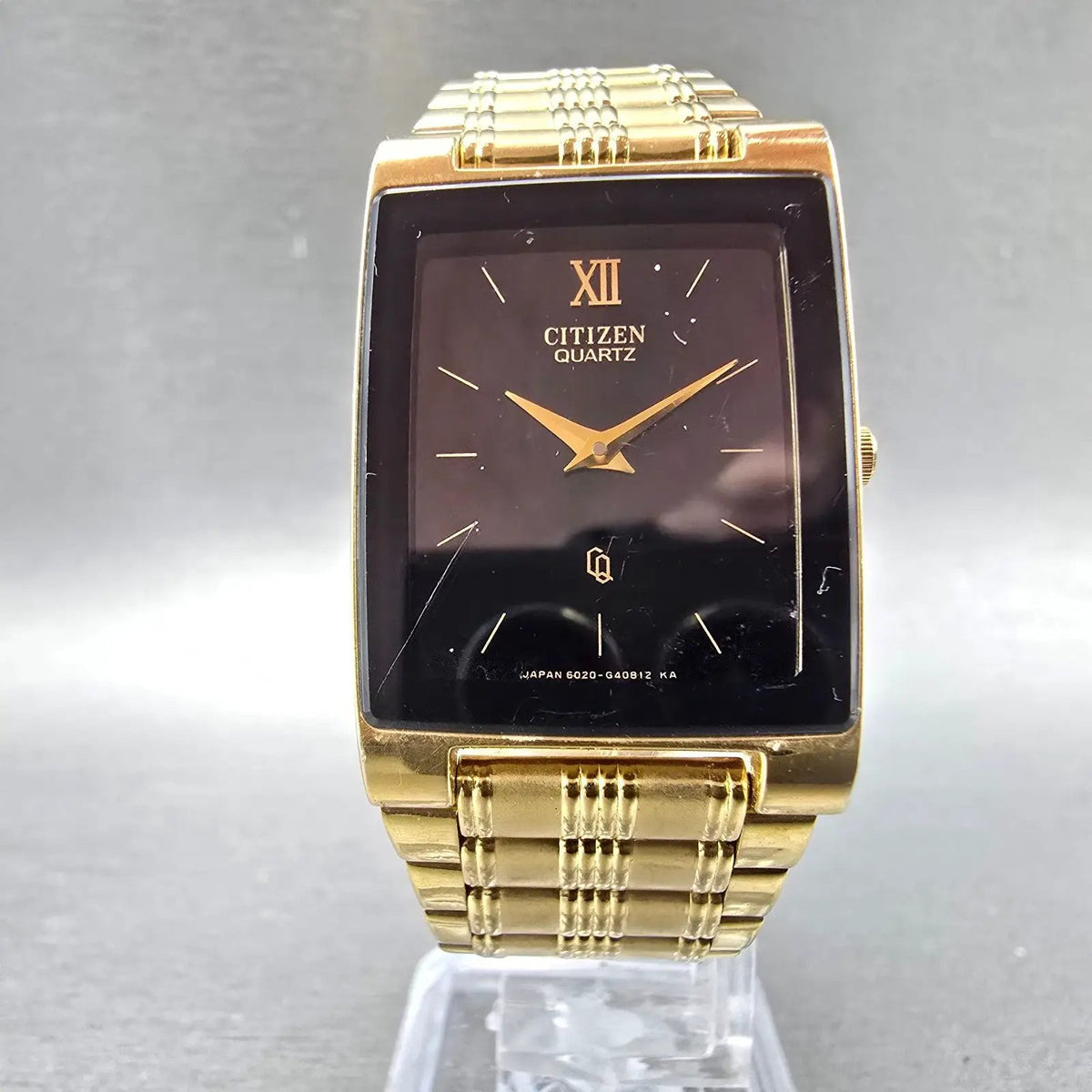 Citizen Tank Watch Men 25mm Black Dial Gold Tone Rectangle 1020-H14231 JP PARTS6