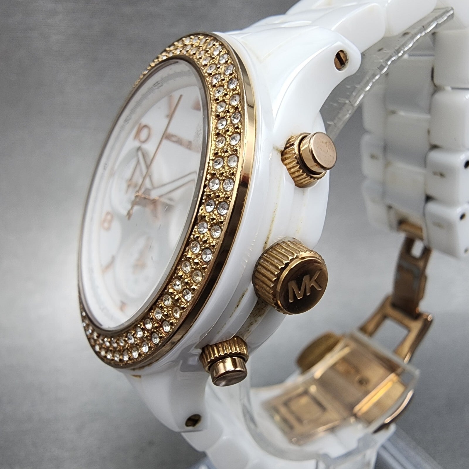 Michael kors Chronograph Watch Women 39mm White Dial Ceramic Date Round New Batt2