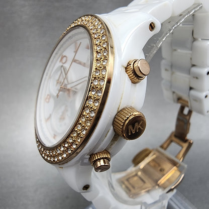 Michael kors Chronograph Watch Women 39mm White Dial Ceramic Date Round New Batt2