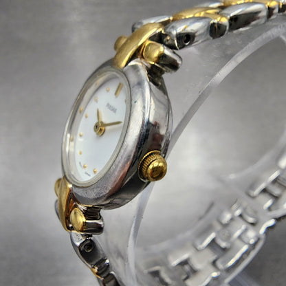Pulsar Watch Women 21mm White Dial Two Tone Round V810-X028 New Battery