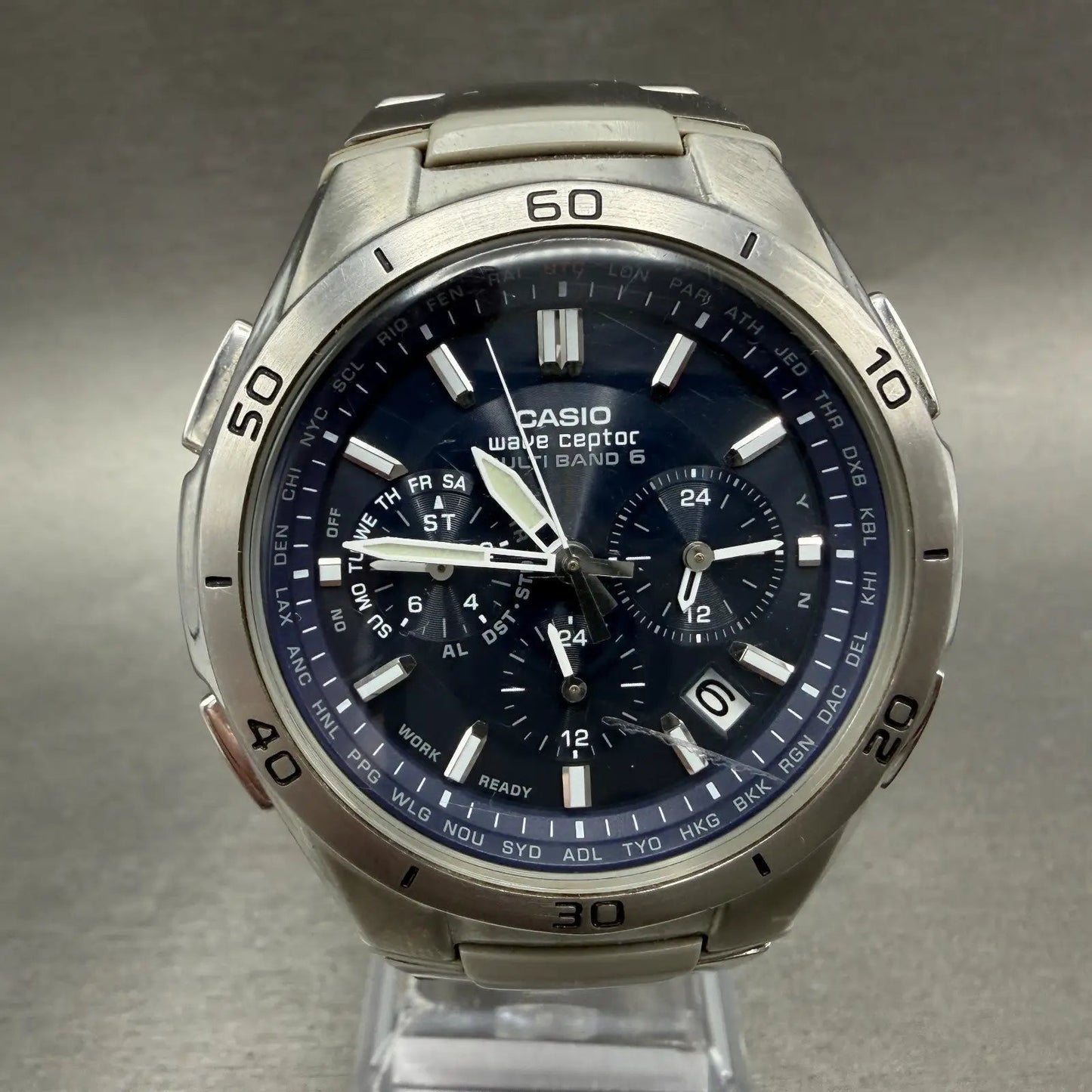 Casio Waveceptor WVQ-M410 Watch Men 43mm Blue Dial Silver Tone Date Solar Works0