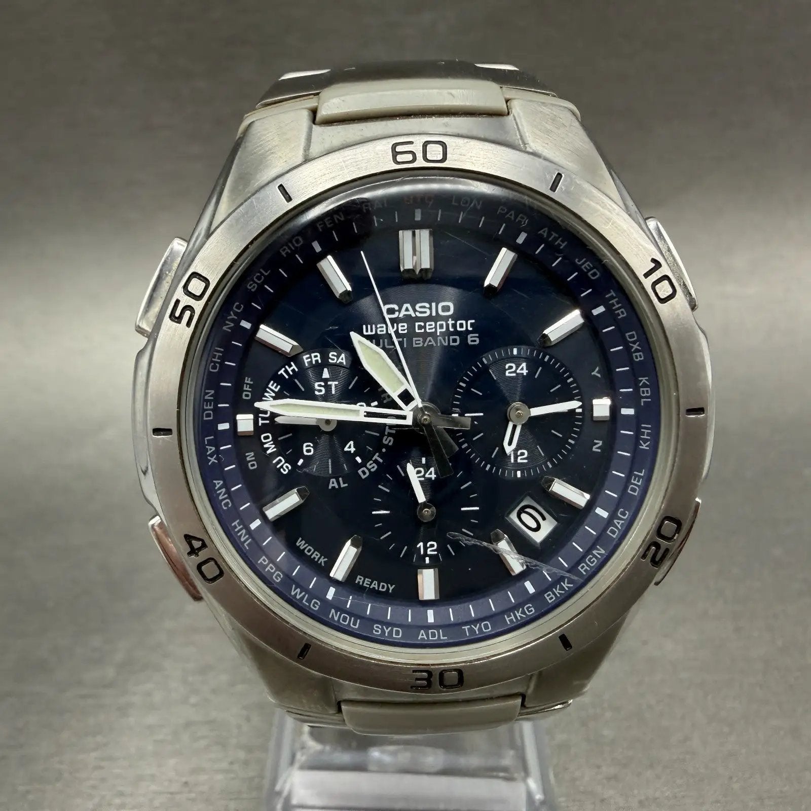 Casio Waveceptor WVQ-M410 Watch Men 43mm Blue Dial Silver Tone Date Solar Works0