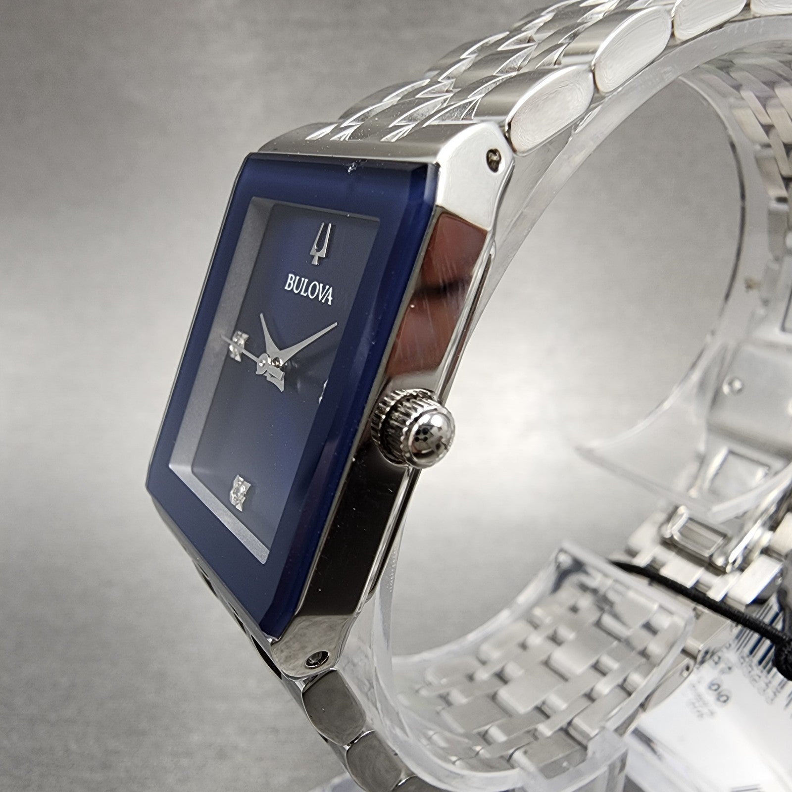 Bulova Quadra Tank Watch Women 21mm Blue Dial Silver Tone Rectangle 96P187 CHIP2