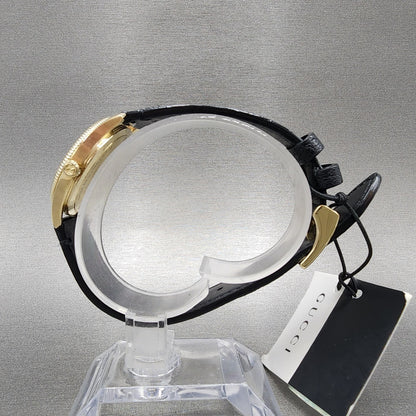 Gucci G-Timeless Watch Women 29mm Silver Dial Gold Tone Round Leather YA1265023