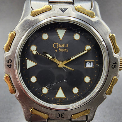 Bulova Caravelle Watch Men 37mm Black Dial Two Tone Date 40b58 New Battery