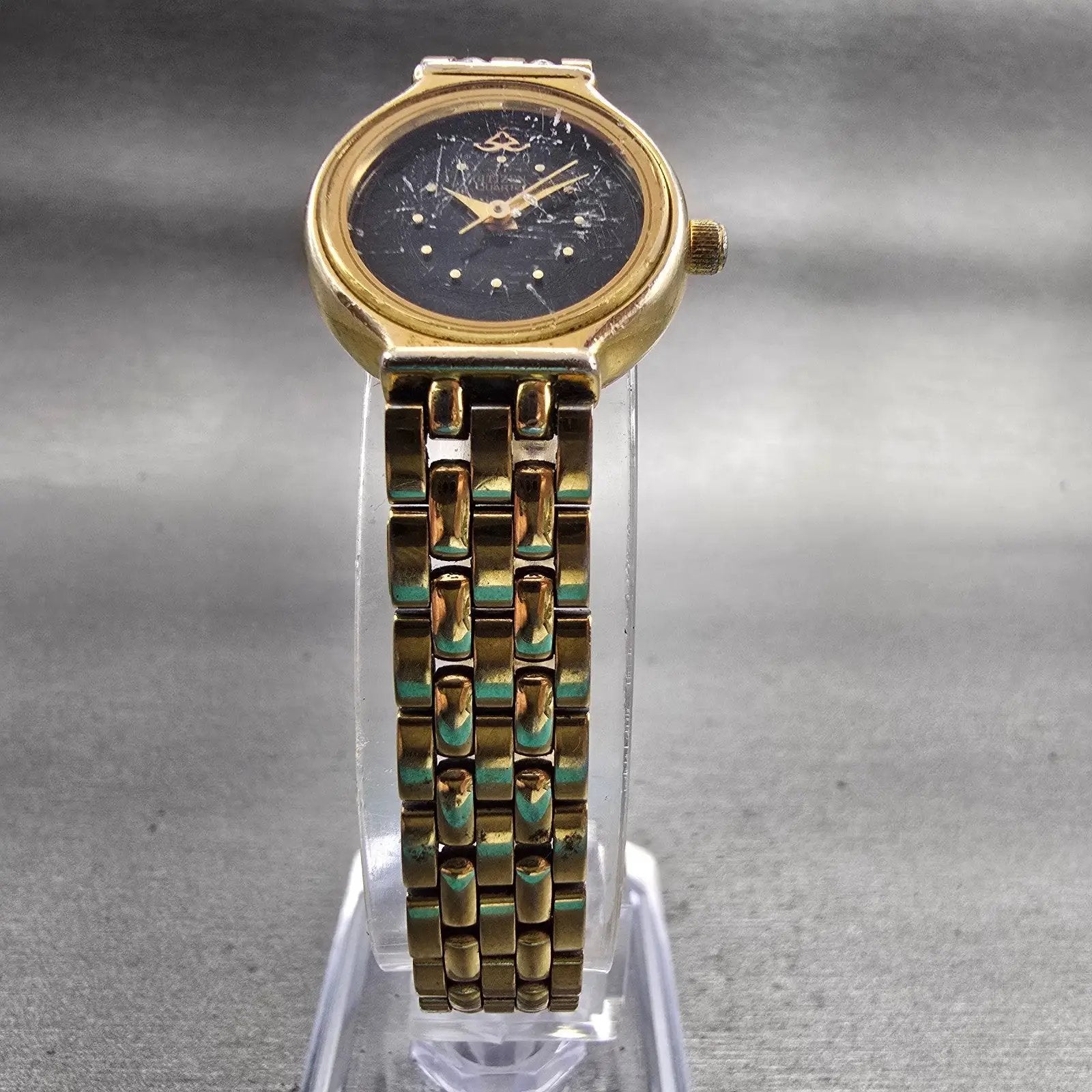 Citizen Watch Women 20mm Black Dial Gold Tone Round 5930-S16806 New Battery VTG5