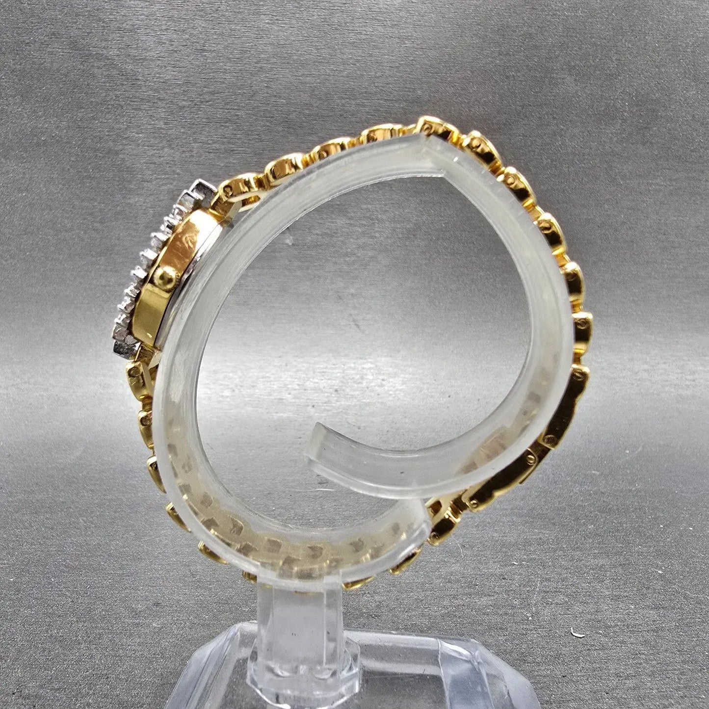 Jules Jurgenson Watch Women 17mm Champagne Dial Gold Oval Gem Set Bezel New Batt6