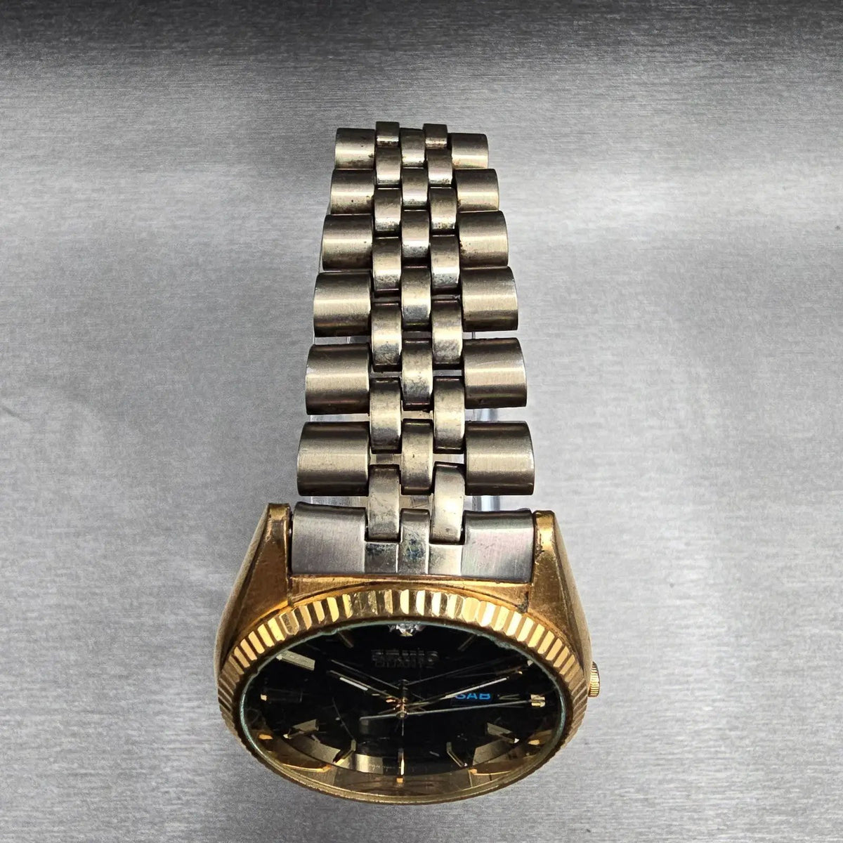 Seiko President Watch Men 35mm Black Dial Gold Tone Daydate 7N43-8119 New Batt4