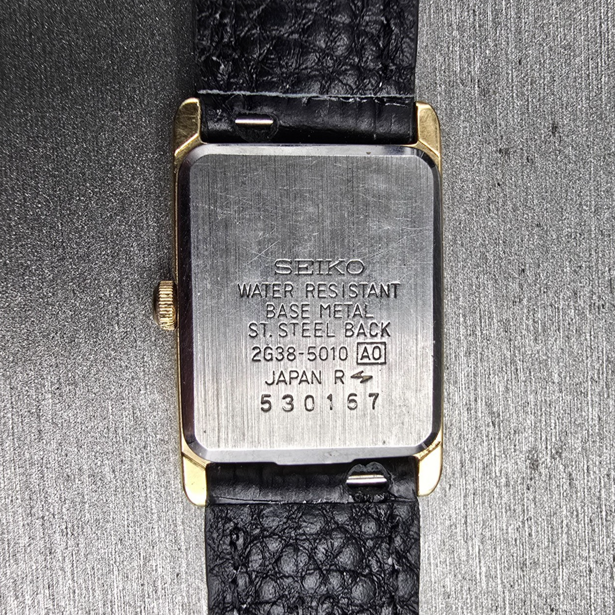 Seiko Tanl Watch Women 17mm Gold Dial Gold Rectangle 2G38-5010 New Battery VTG10