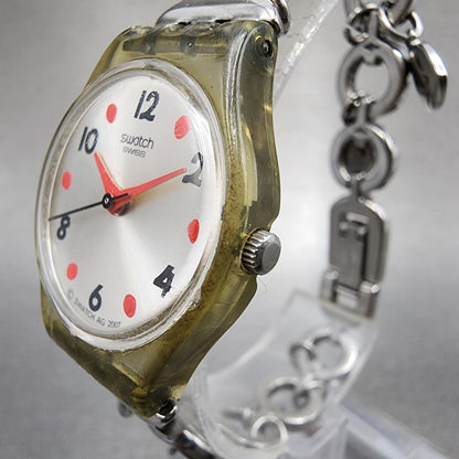 Swatch Me And My Shoes Watch Women 25mm Silver Dial Clear Case Round New Battery2