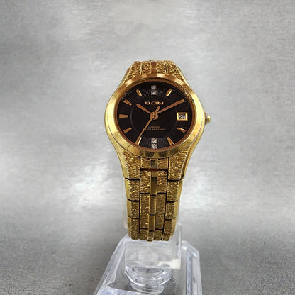 Elgin Watch Women 25mm Black Dial Gold Tone Date Round EG186N New Battery5