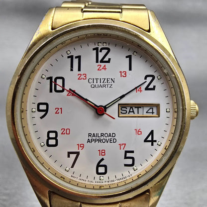 Citizen Railroad Approved Watch Men 35mm White Dial Gold Tone Daydate New Batt1