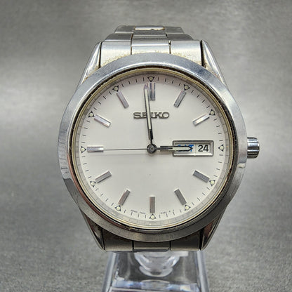 Seiko Watch Men 37mm White Dial Silver Tone Round Daydate 7n439080 PARTS0