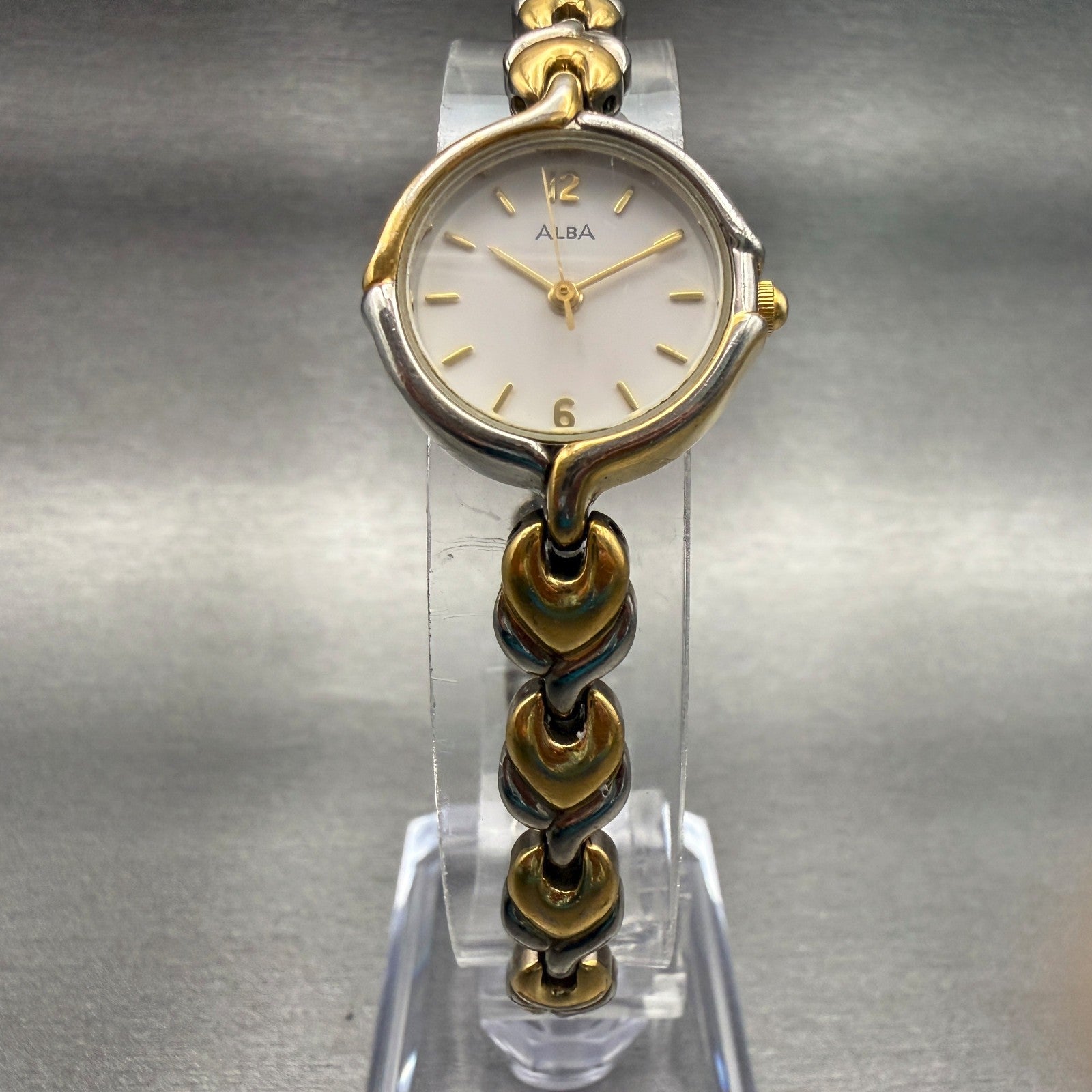 Seiko Alba Watch Women 21mm White Dial Two Tone Round V401-X194 New Battery5