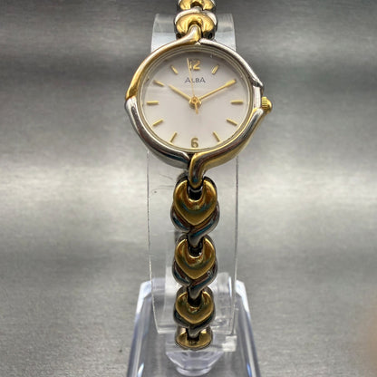 Seiko Alba Watch Women 21mm White Dial Two Tone Round V401-X194 New Battery5