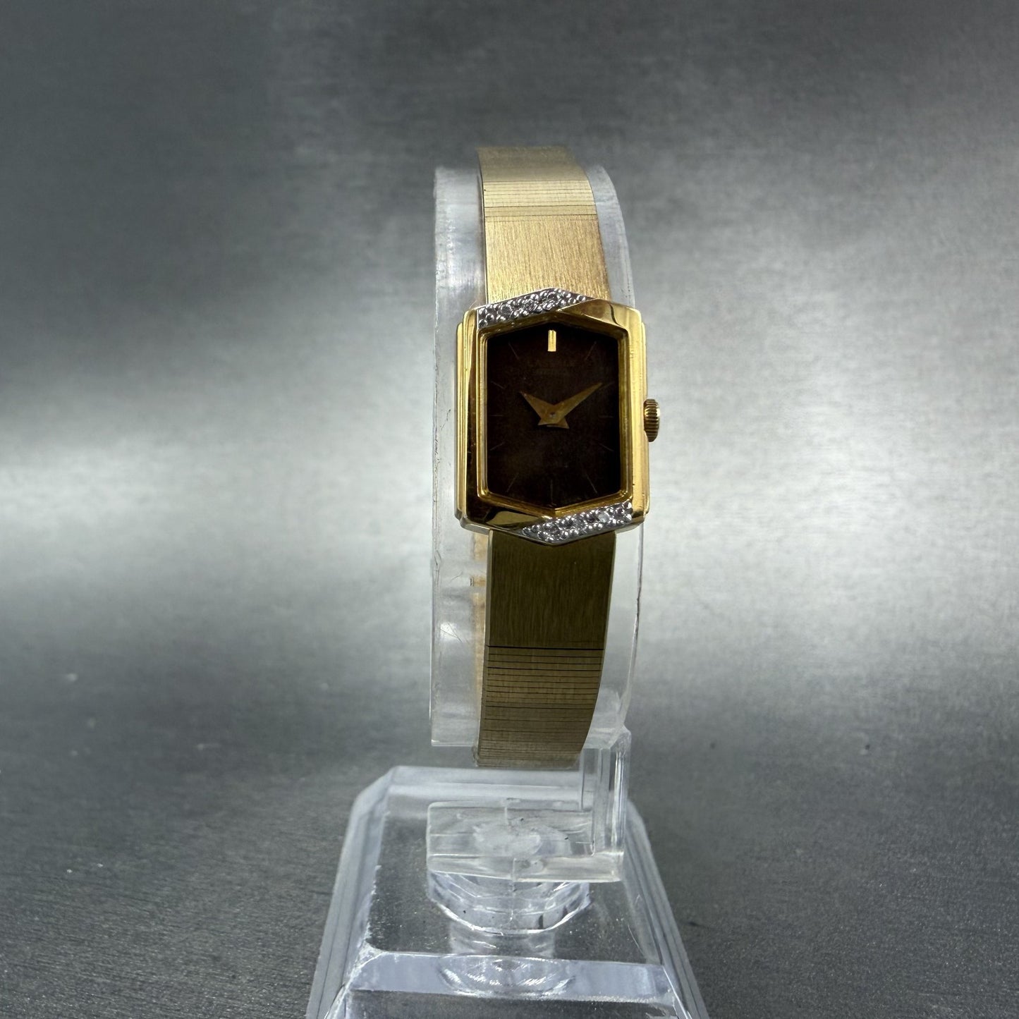 Seiko Lassale Watch Women 13mm Brown Dial Gold Tone Hexagon 1E50-5039 NewBattery5