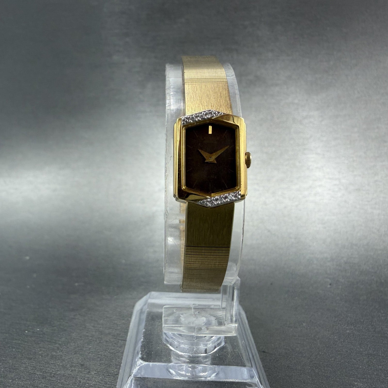 Seiko Lassale Watch Women 13mm Brown Dial Gold Tone Hexagon 1E50-5039 NewBattery5