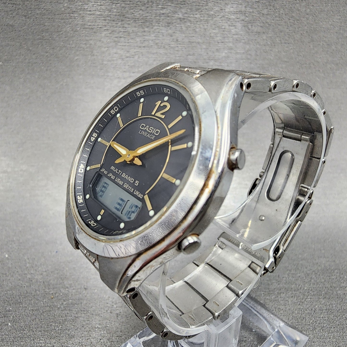 Casio Lineage Watch Men 38mm Gray Dial Steel Analog Digital Solar LCWM200 Works3