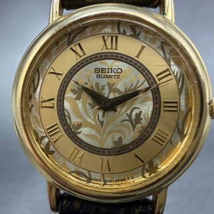 Seiko Watch Women 26mm Gold Floral Dial Gold Tone Round 1n00-0d59 New Battery AB1