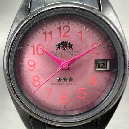 Orient Tri Star Watch Women 24mm Pink Dial Black Tone Date Automatic Runs1