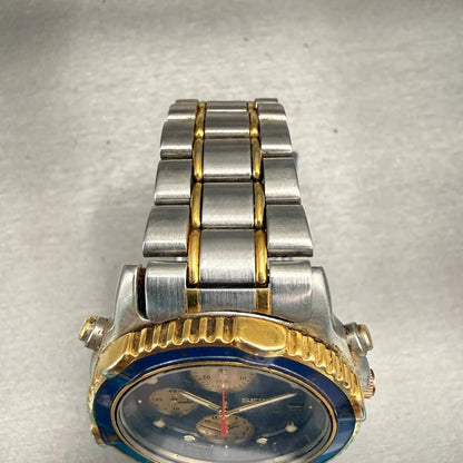 Seiko Sports 150 Chronograph Watch Men 39mm Blue Dial Two Tone Date New Batt4