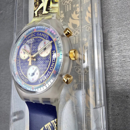 Swatch Chrono London 1948 Watch Men 43mm Blue Dial SCZ102 New Battery NOS2