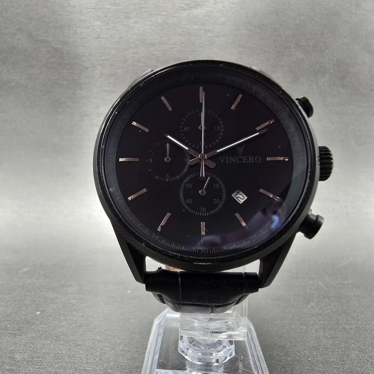 Vincero Chrono S Watch Men 43mm Black Dial Black Tone Date Round New Battery5