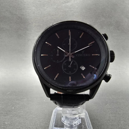 Vincero Chrono S Watch Men 43mm Black Dial Black Tone Date Round New Battery5