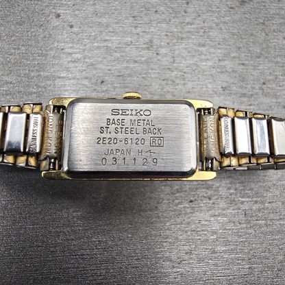 Seiko Watch Women 13mm Gold Dial Gold Tone Rectangle 2E20-6120 New Battery VTG10